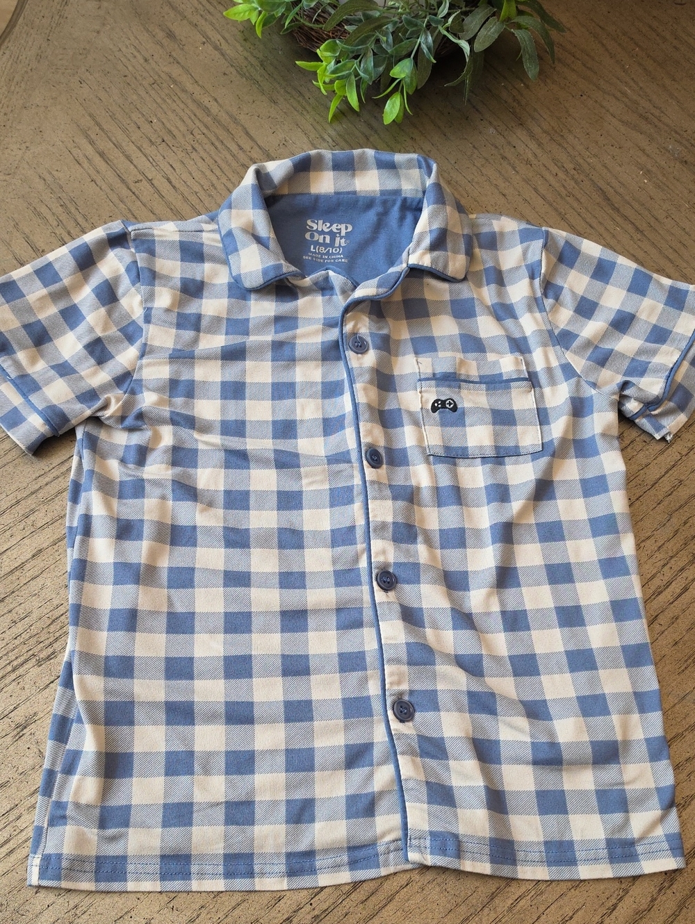 Sleep On It Blue & White Check Short Sleeve Pj Top Size 8/10